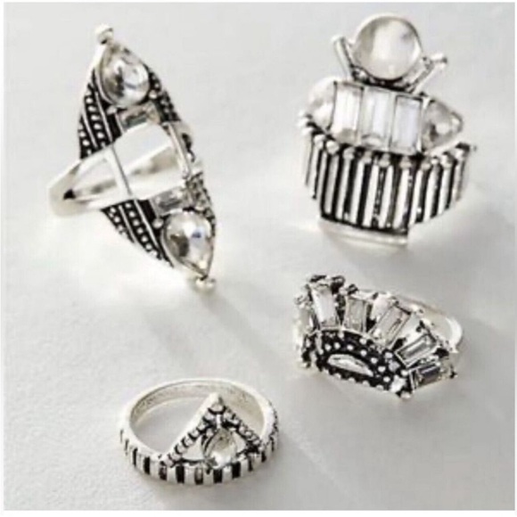 FREE PEOPLE Rhapsody Ring Set-Silver NWT - Picture 1 of 4